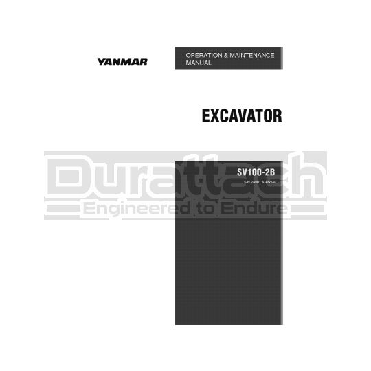 Yanmar Excavator SV100-2B Operation Manual - Digital Download